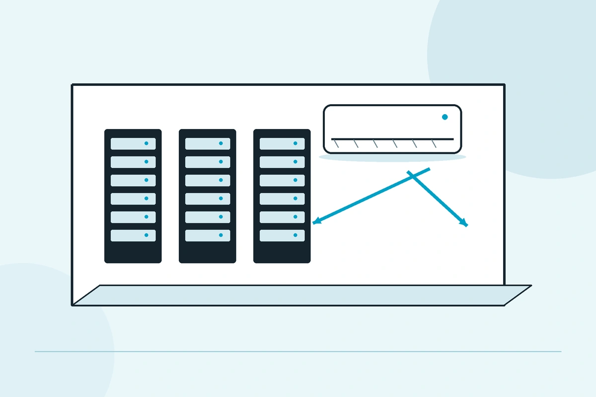 Jednostka chłodzenia i szafy sprzętu w małej serwerowni